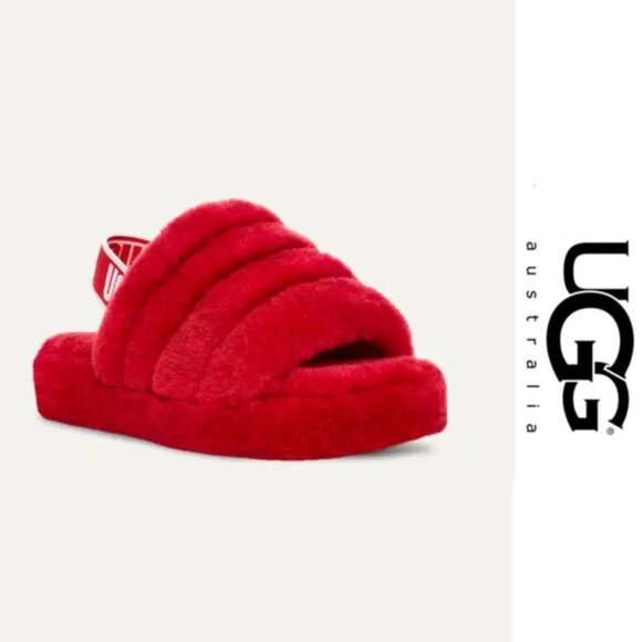 UGG | Hibiscus Pink Womens Fluff Yeah Slide Slip On Shoes | Size 9 - Picture 1 of 11